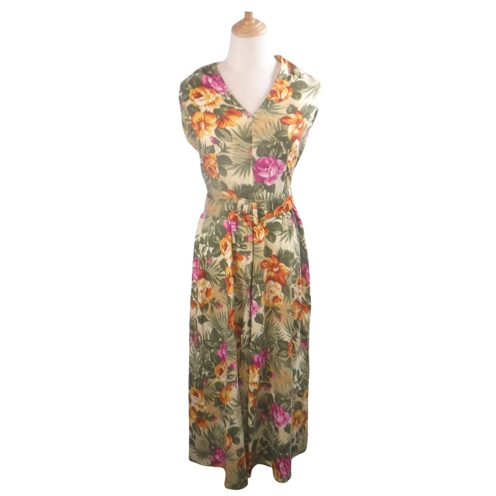 Jens Eliassen Women's Tropical Floral Sleeveless Halter Maxi Dress Belted Size 8